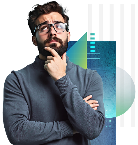 foto de um homem de óculos e barba com a mão no queixo pensando